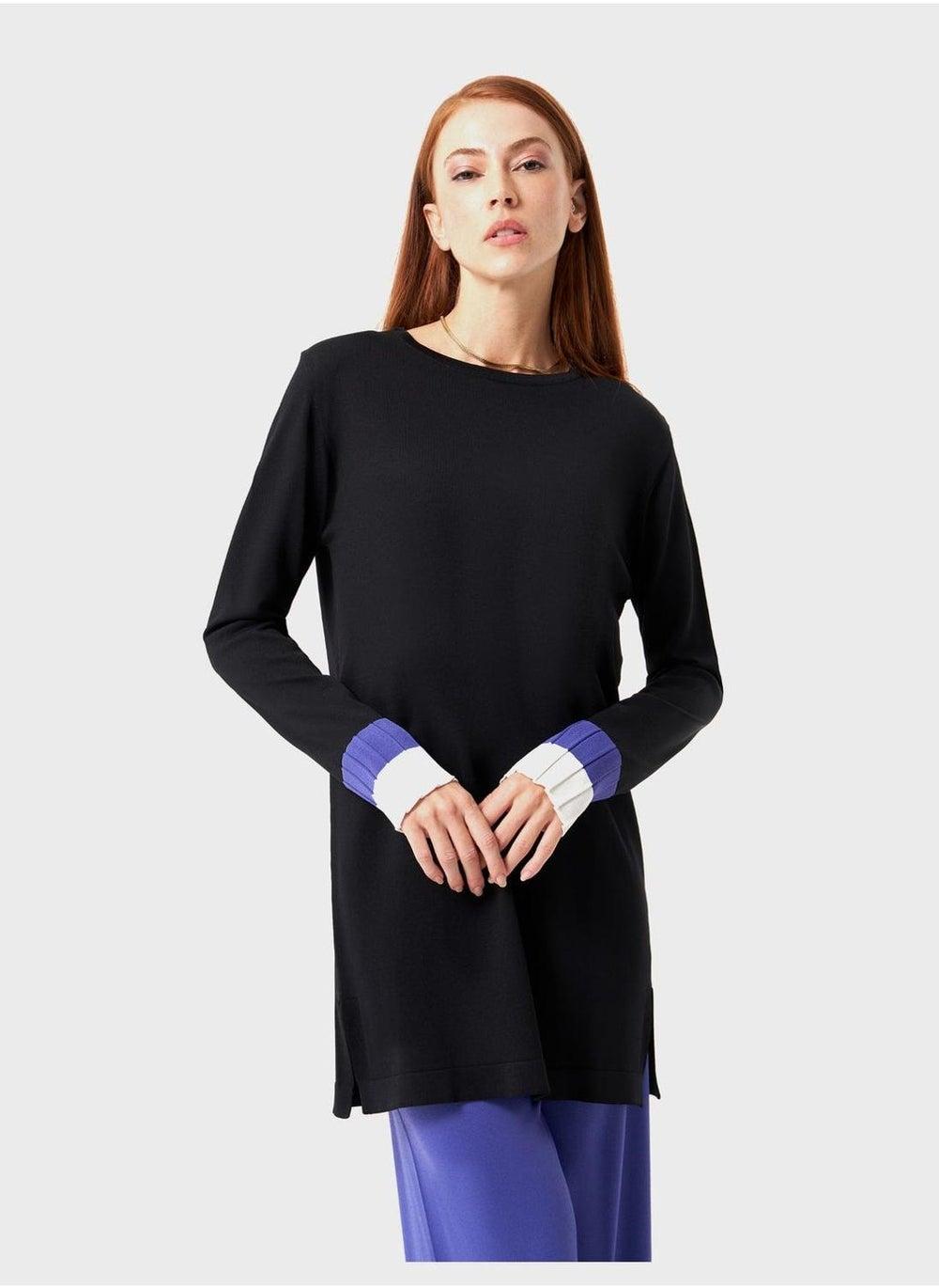 Knitted Tunic Top with Ribbed Cuffs - Image 1