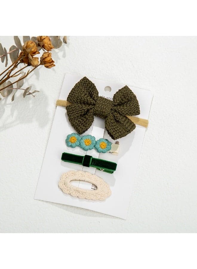 Eira Olive Green Ribbon Bow Clip Set for Girls - Image 1