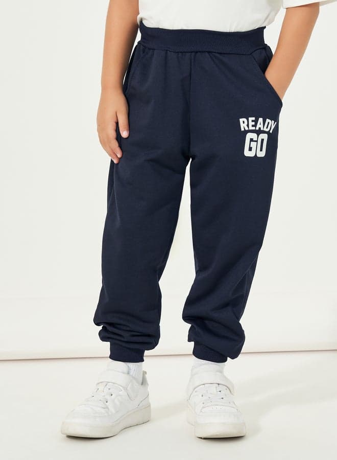 Letter Print Cotton Joggers with Slant Pockets - Image 1