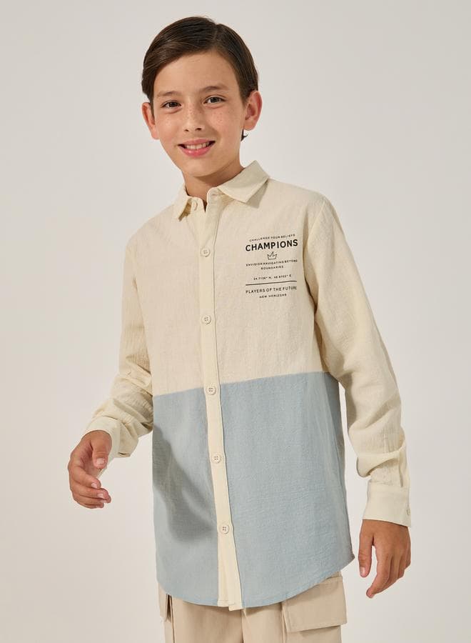 Color Block Long Sleeve Collared Shirt for Boys - Image 1