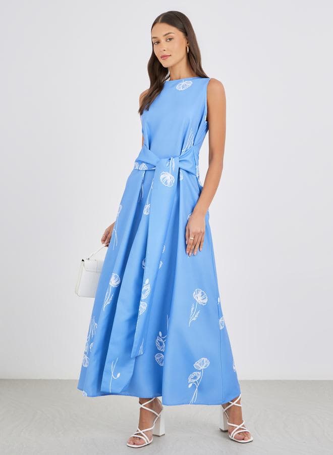 Floral Print Sleeveless A-Line Maxi Dress - Image 1