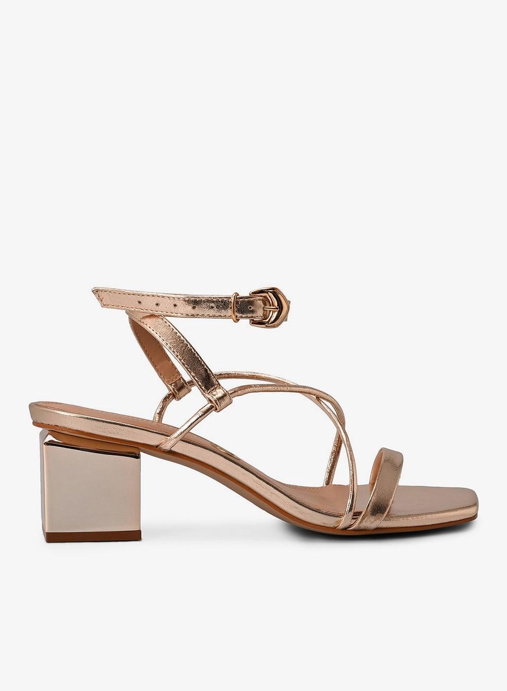 Golden Gold Block Heel Sandal - Image 1