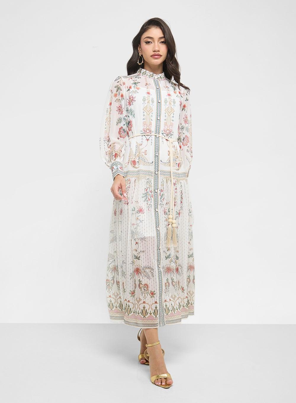 Floral Chiffon Long Sleeve Maxi Dress - Image 1