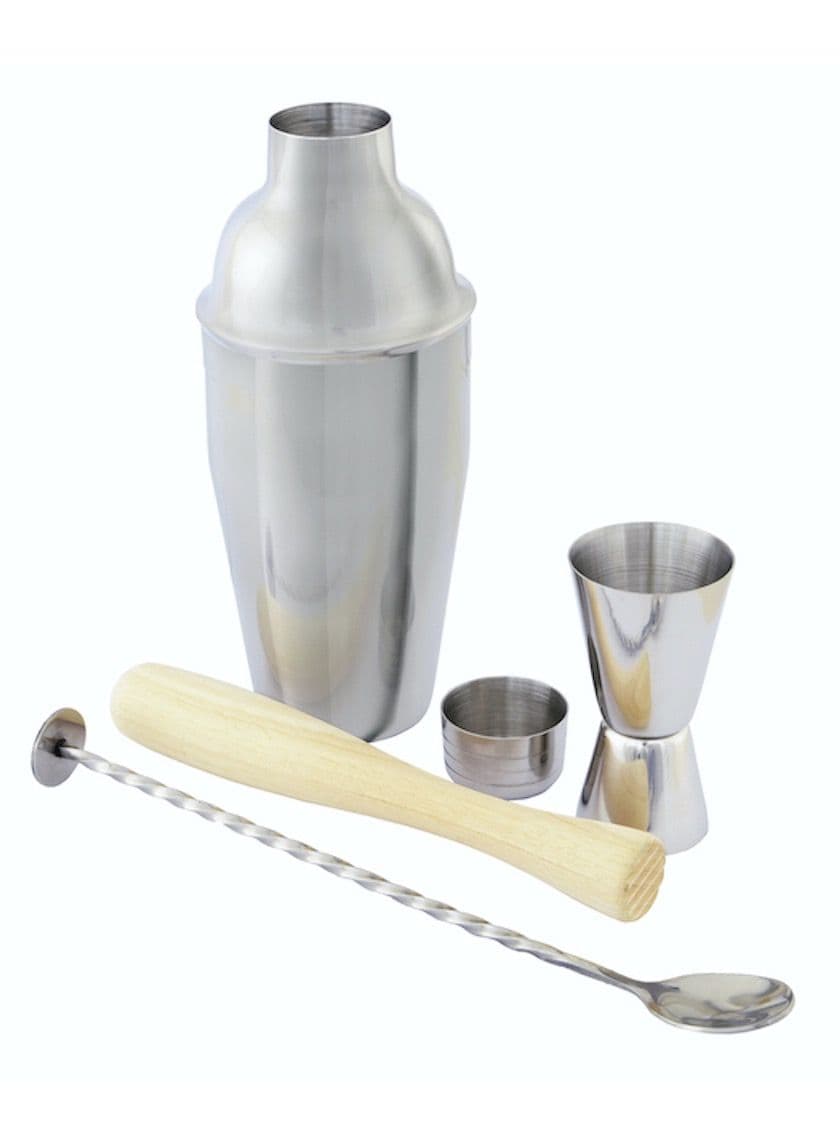 4-Piece Cocktail Set with Spoon, Jigger, Muddler & Shaker - Image 1