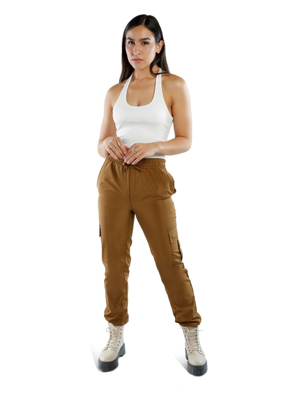 High Waist Cargo Pants with Relaxed Fit and Drawstring - Image 1