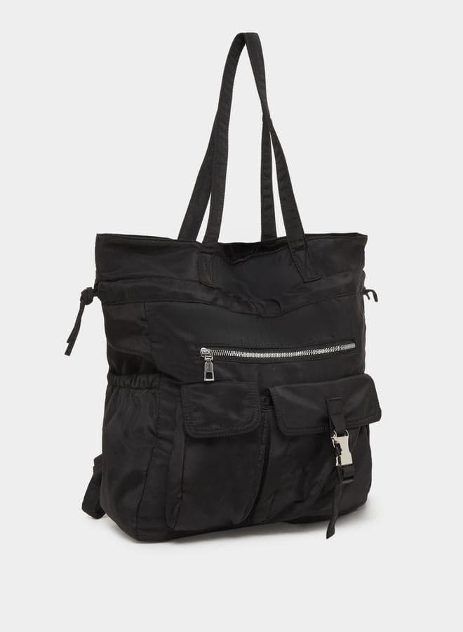 Styli Black Drawstring Backpack with Flap Pocket - Image 1