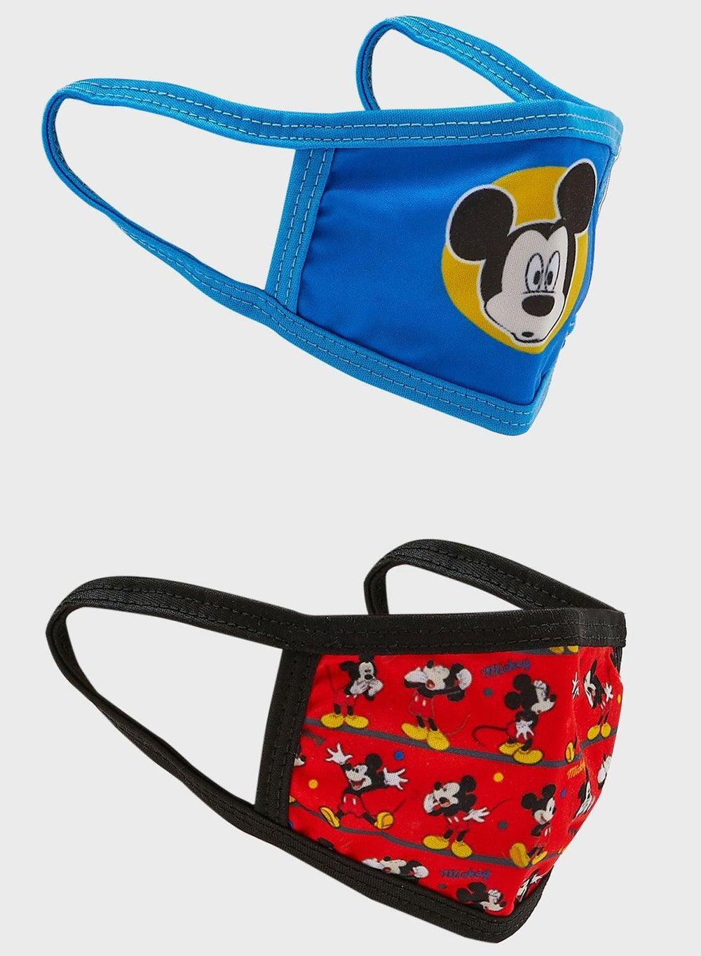 Kids 2 Pack Mickey Mouse Print Face Masks - Image 1