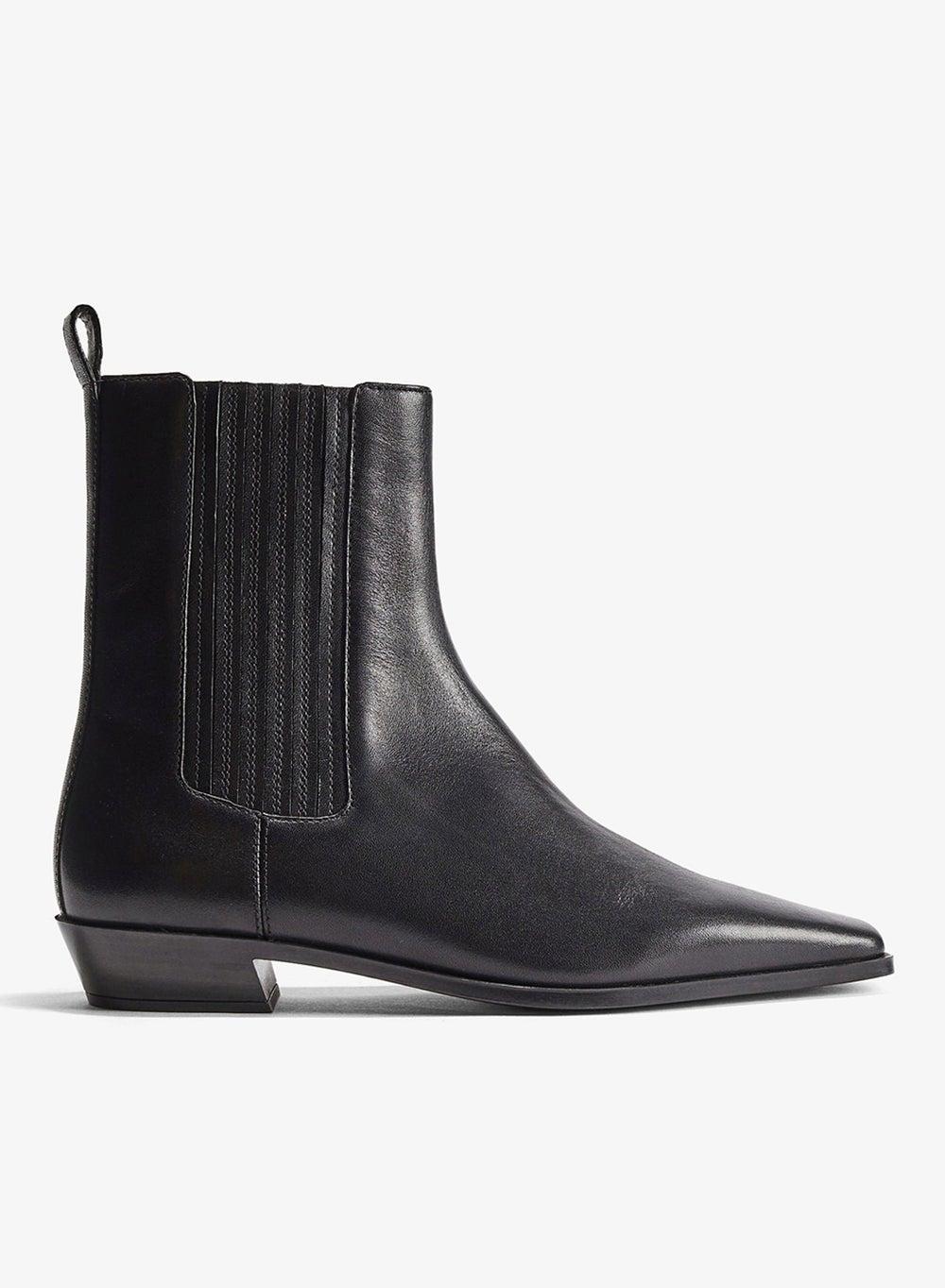 Leather Ankle Boots with Chisel Toe and Block Heel - Image 1