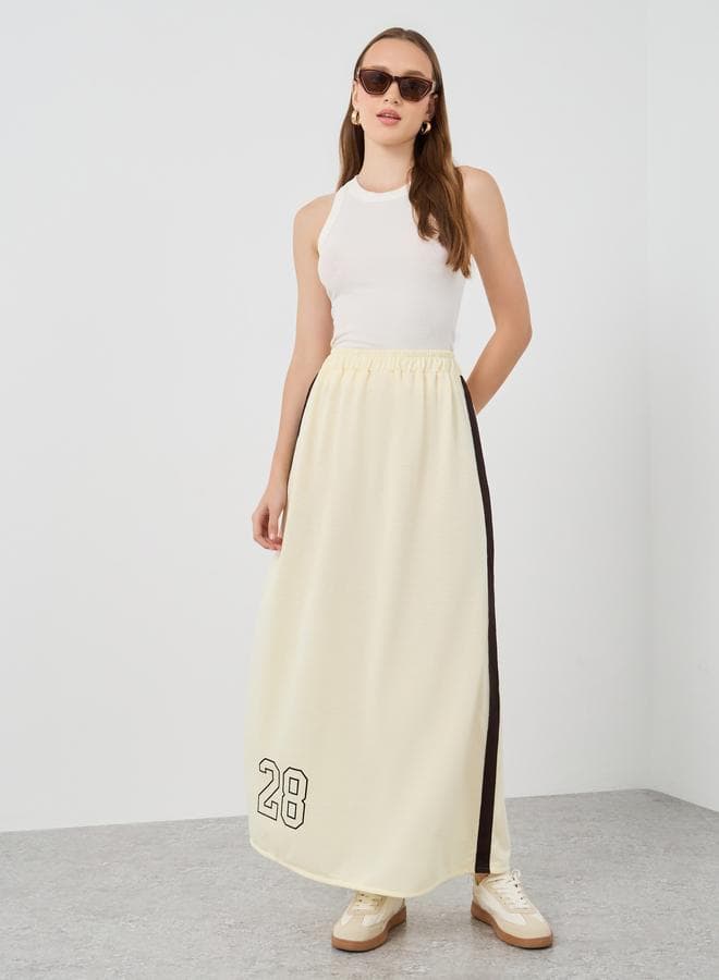 Graphic Print A-Line Maxi Skirt with Side Tape Detail - Image 1