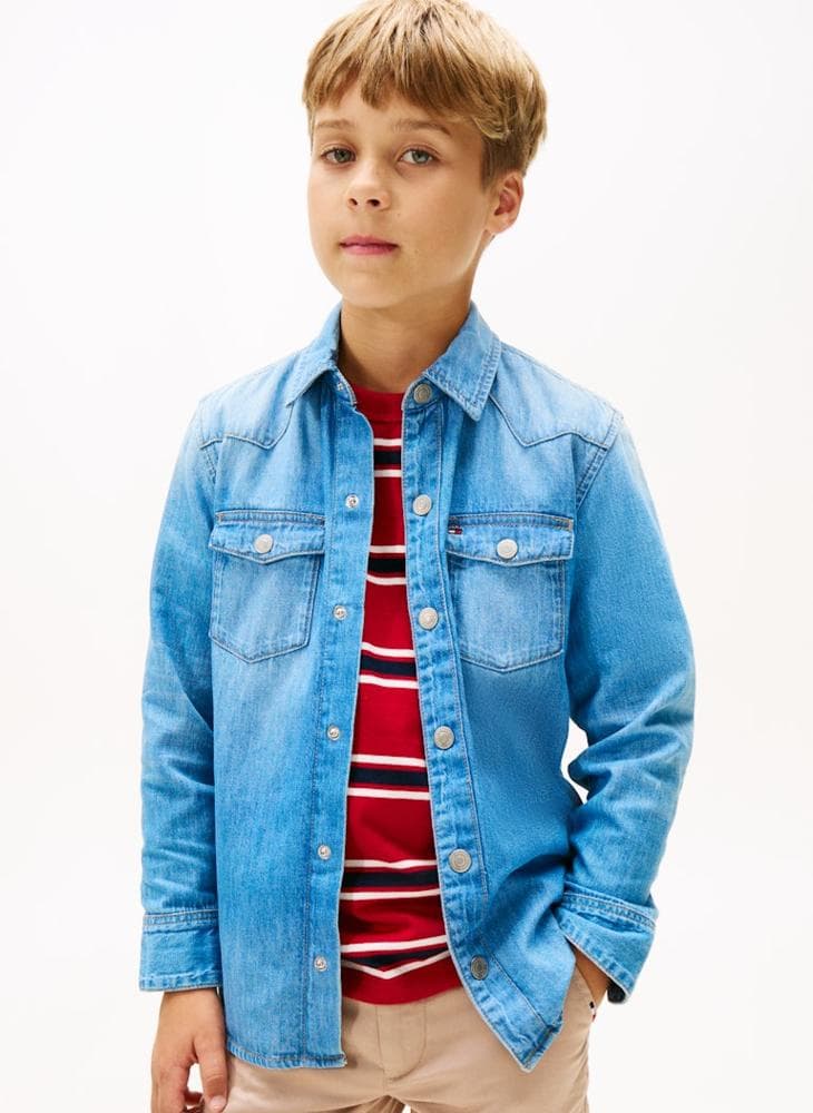 Kids Denim Western Shirt with Chest Pockets - Image 1