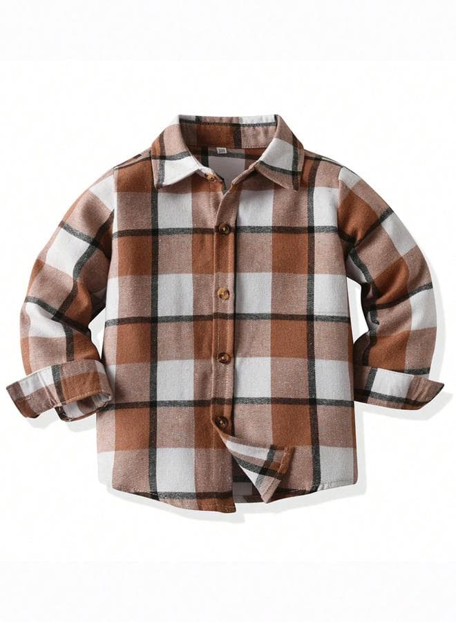 Take Two Boys Brown Checked Button Front Shirt - Image 1