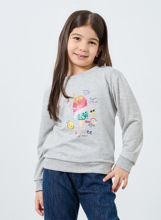 Girls Grey Ice Cream Print Sweatshirt - Image 1