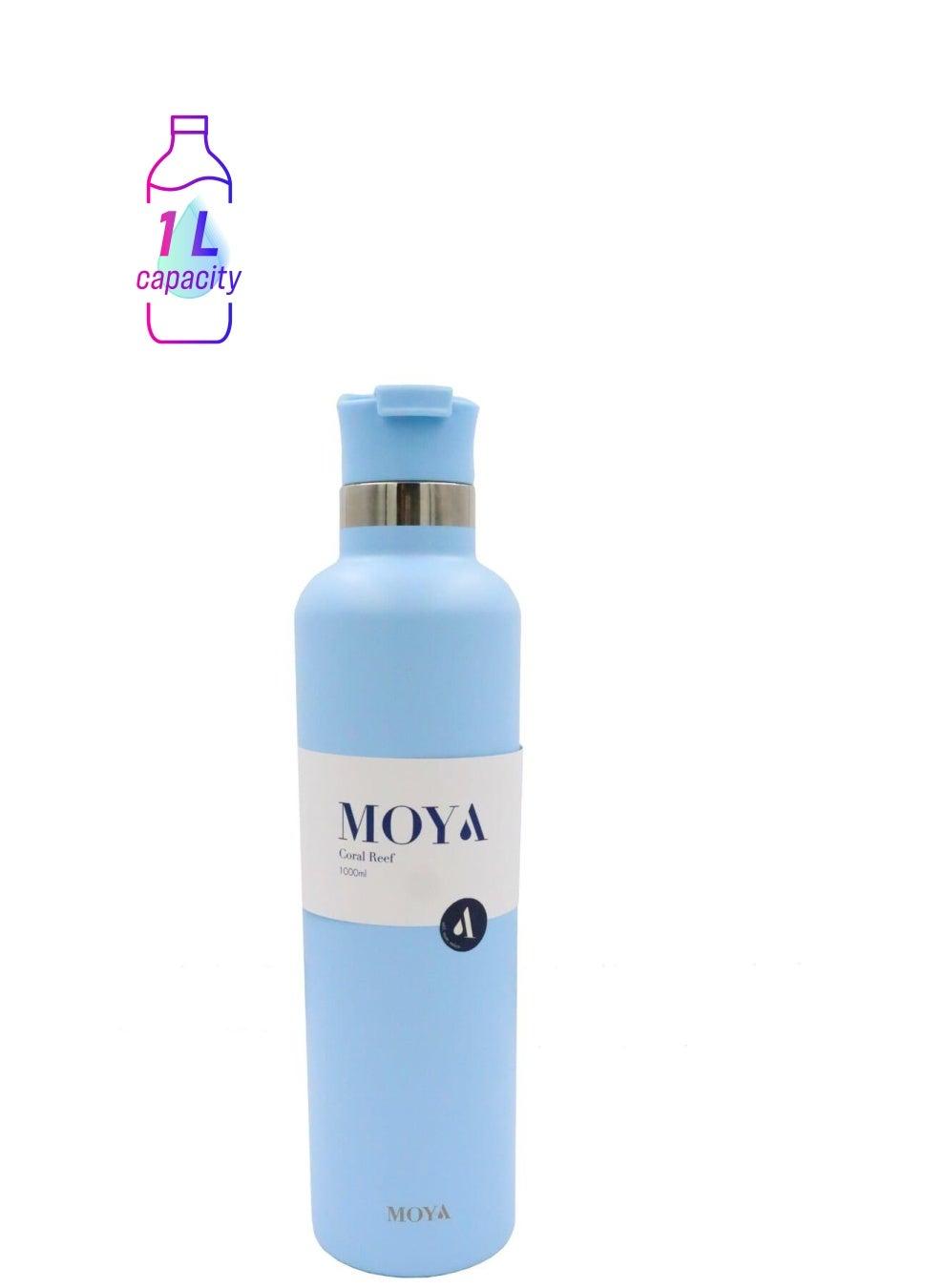 Moya Coral Reef 1L Insulated Water Bottle, Powder Blue Spout Lid - Image 1
