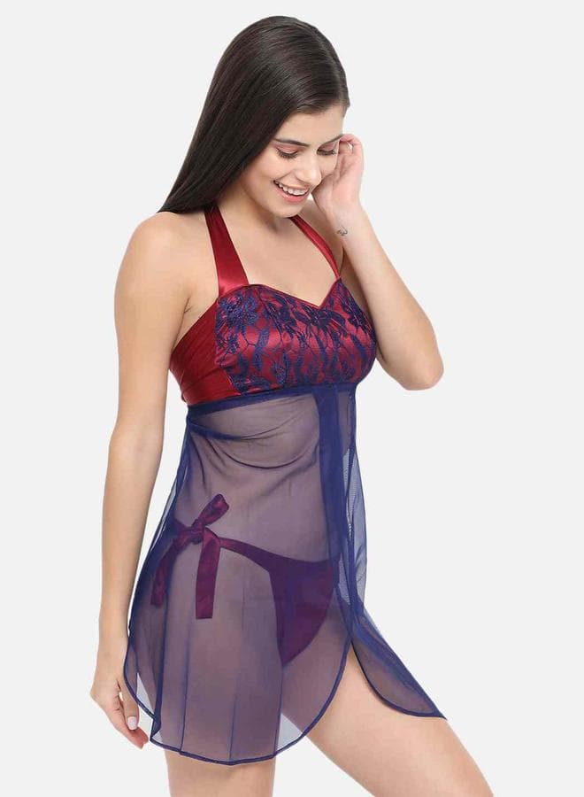 Lace Halter Neck Asymmetric Hem Babydoll by KLAMOTTEN - Image 1