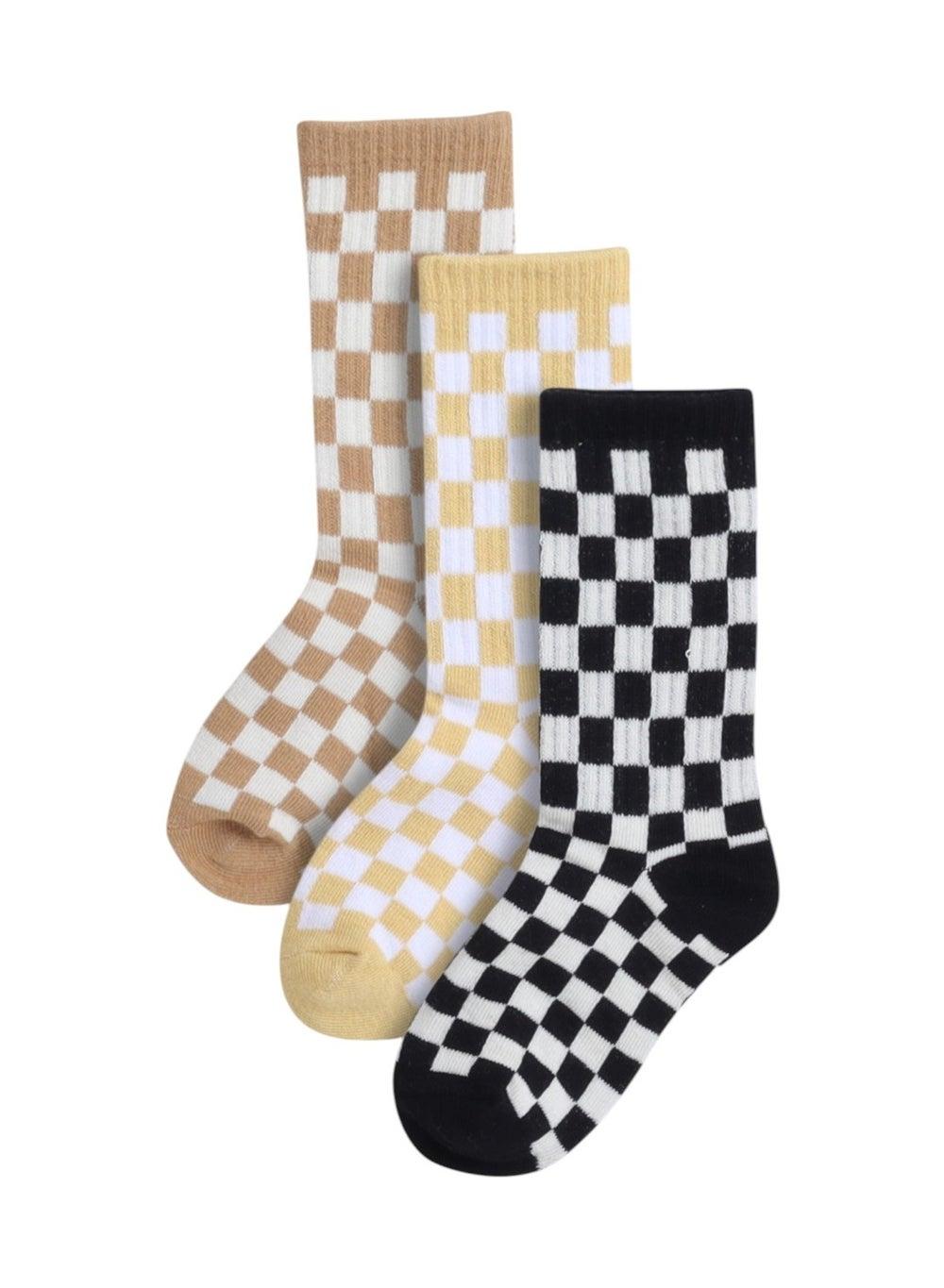3 Pairs Checkered Crew Socks for Boys - Image 1