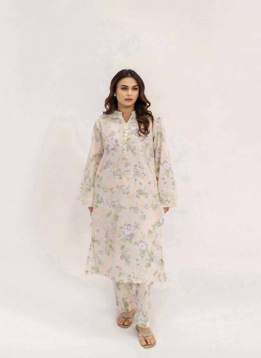Floral Printed Soft Stretchy Kurta Set - Image 1