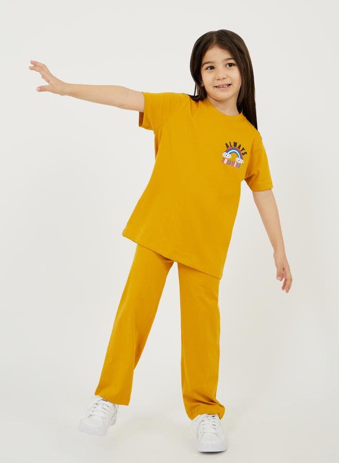 Girls Graphic Printed Short Sleeve T-Shirt Pyjama Set - Image 1