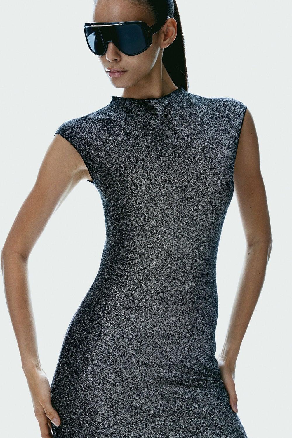 Jersey Bodycon Mini Dress with Stand-Up Collar - Image 1