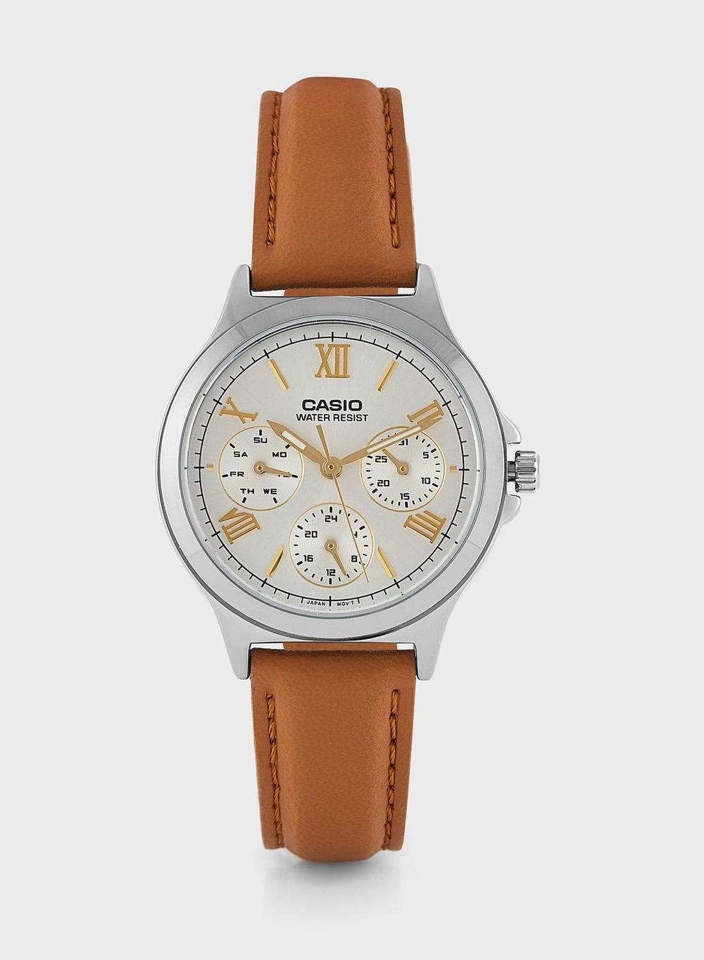 Pu Strap Analog Watch with Day Date Display - Image 1
