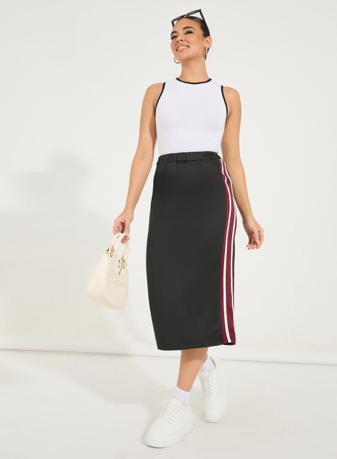 Side Stripe Straight Hem Midi Skirt - Image 1