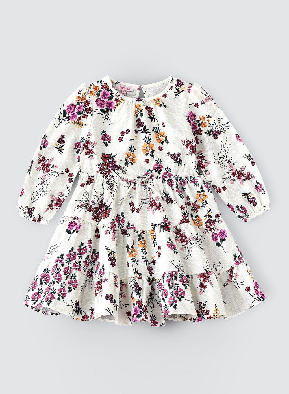 Girls Floral Woven Dress with Frill Sleeves - Image 1