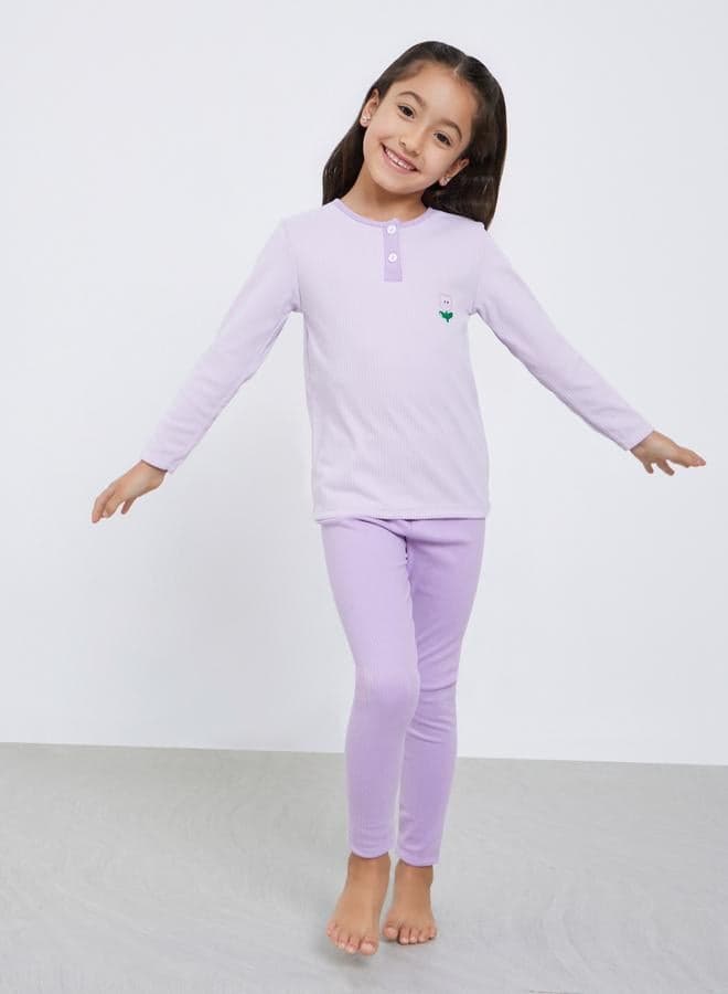 Styli Girls Lilac Cherry Print Cotton Pyjama Set - Image 1