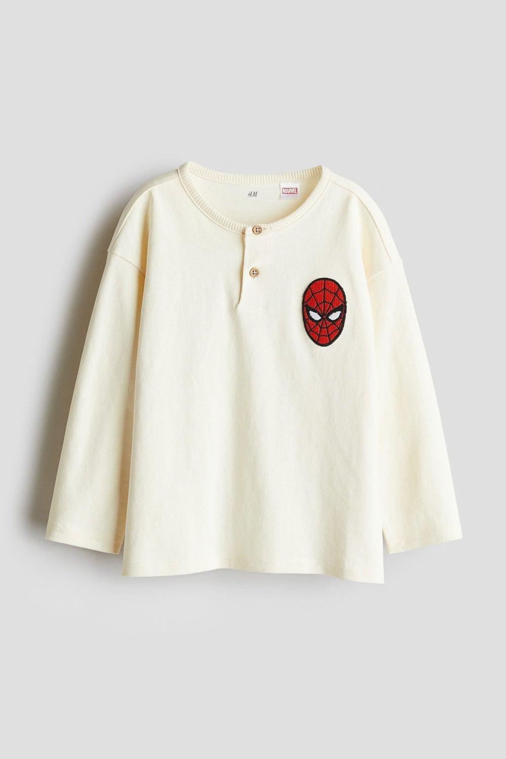 Cotton Henley Top with Chest Appliqué - Image 1