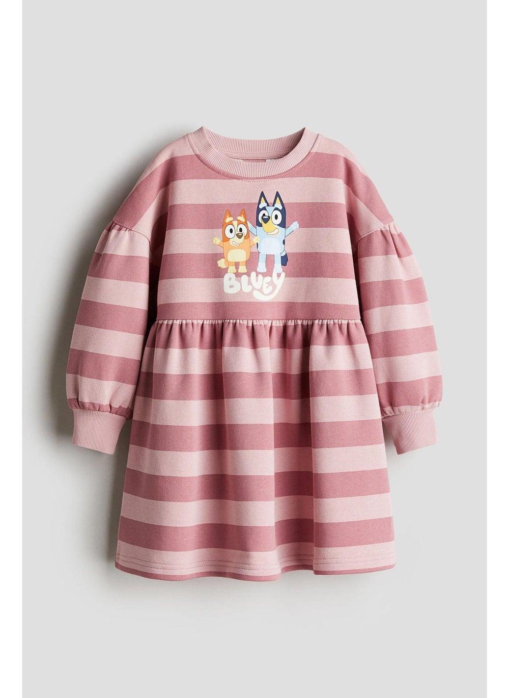 Printed Sweatshirt Dress with Puff Sleeves - Image 1