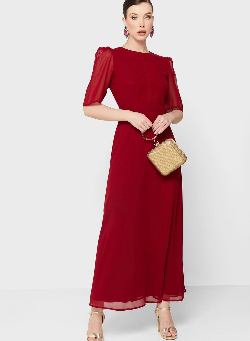 Red Chiffon Sleeve Maxi Dress for Formal Occasions - Image 1