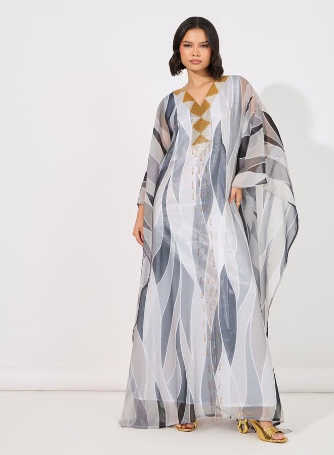 Maxim Creation Abstract Print Georgette Farasha Kaftan - Image 1