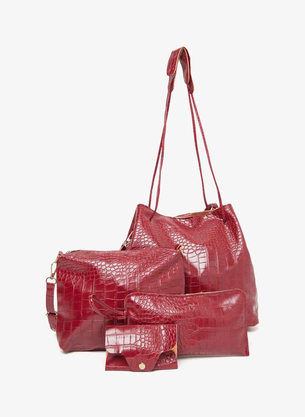 Styli Set of 4 Croc Textured Satchel Bag - Image 1