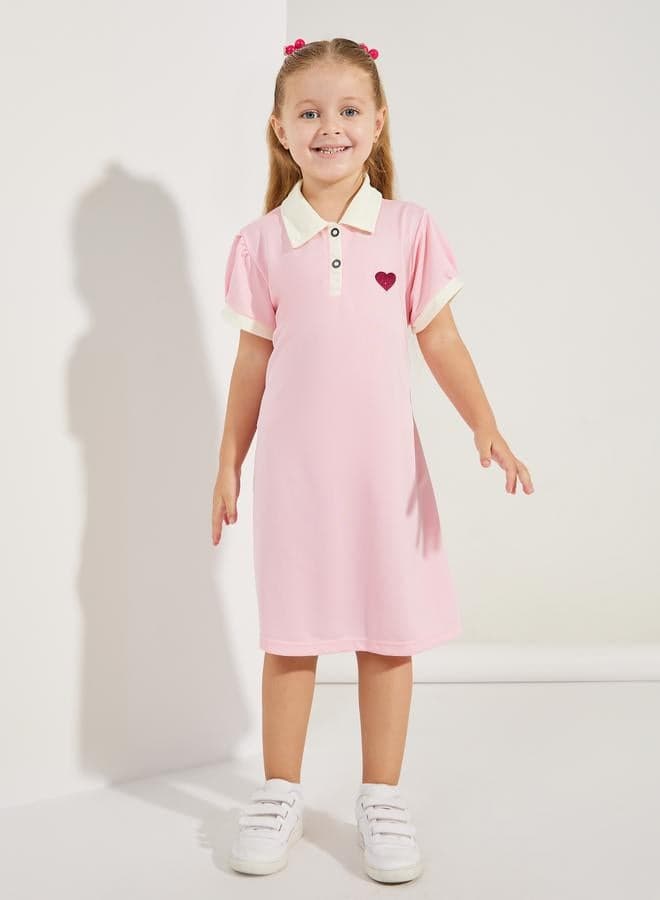 Pink Heart Polo Dress for Girls - Image 1