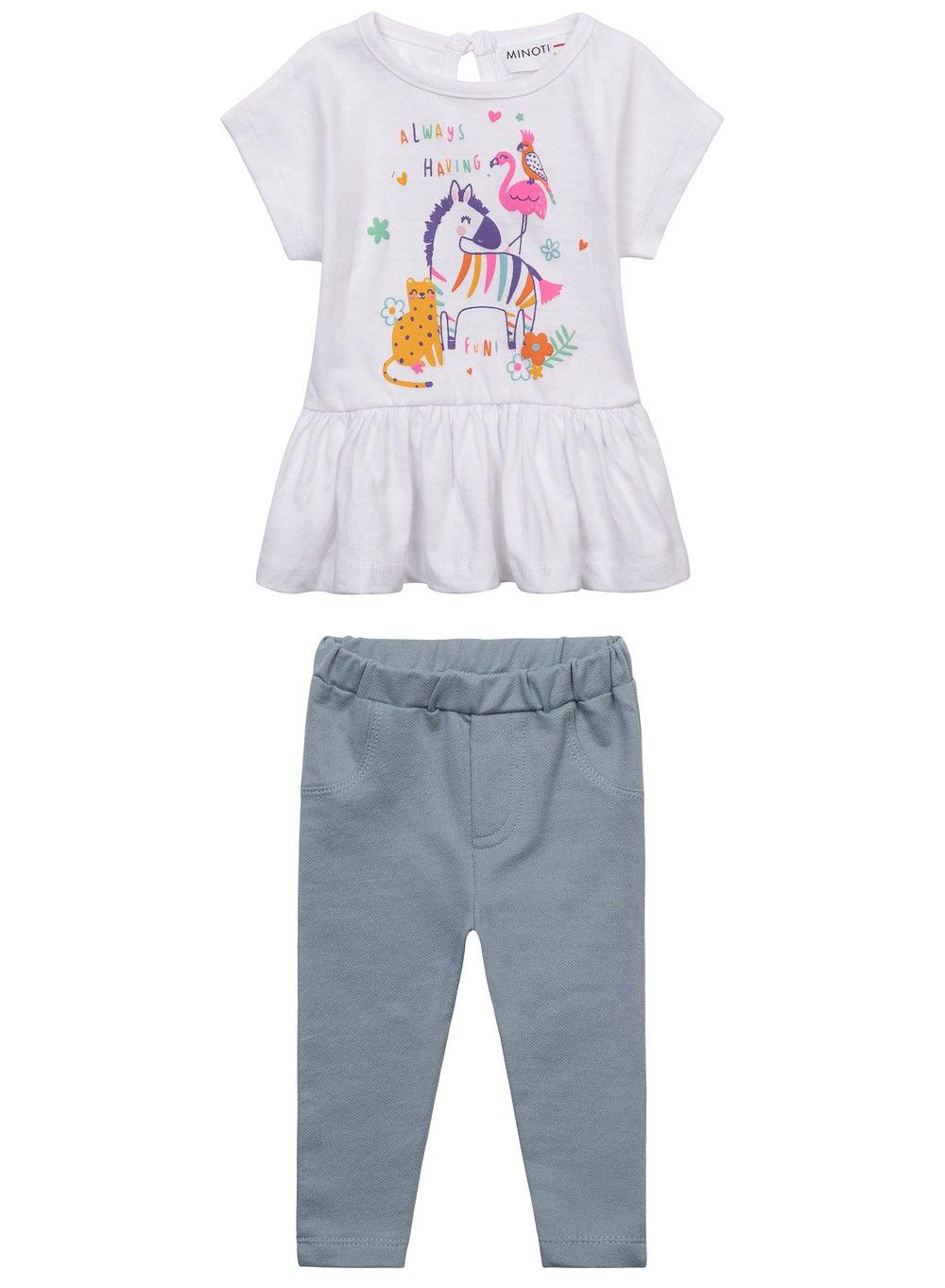 Girls White Printed T-Shirt and Leggings Set - Image 1