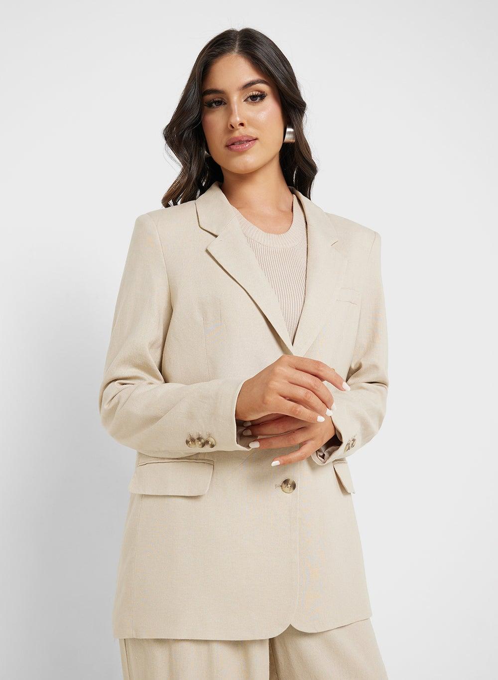 Oversized Fit Linen Blazer for Effortless Layering - Image 1