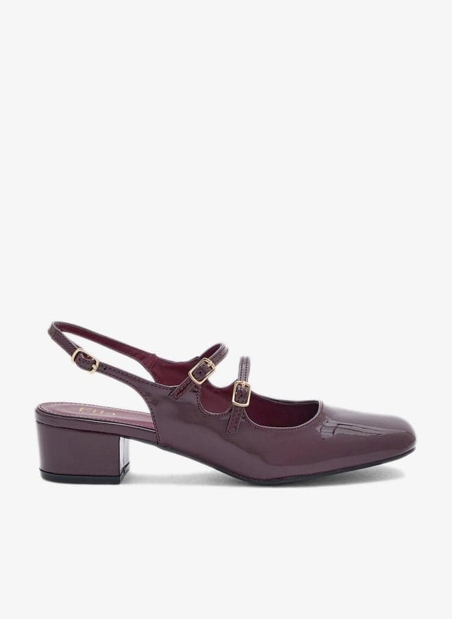 Double Buckle Mary Jane Block Heel Pumps - Image 1