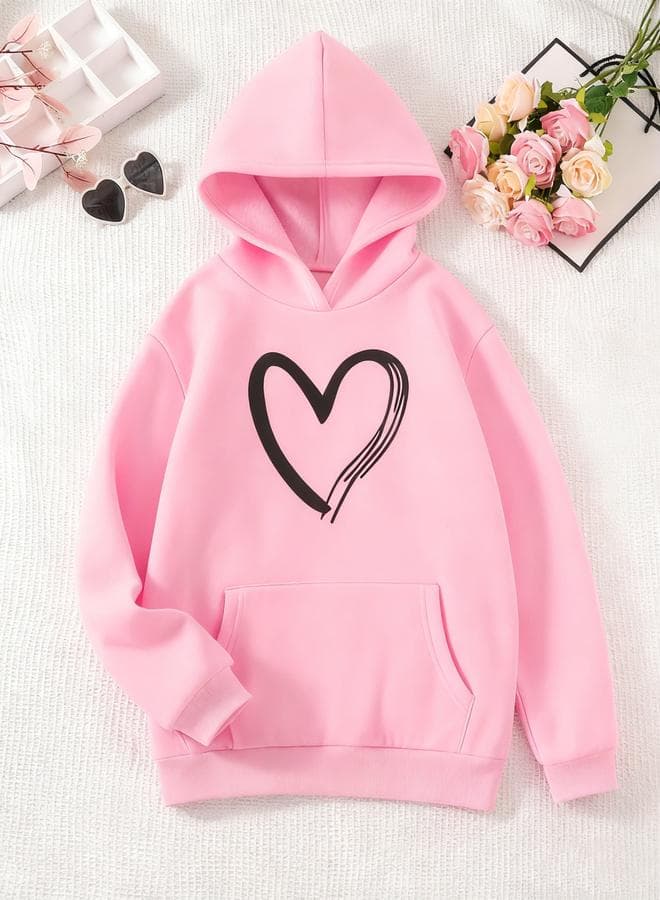 Pink Graphic Printed Pocket Detail Hoodie - Image 1