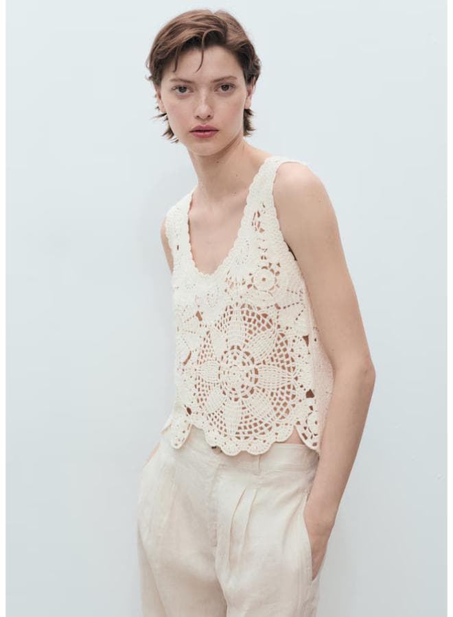 Floral Crochet Sleeveless Top - Image 1