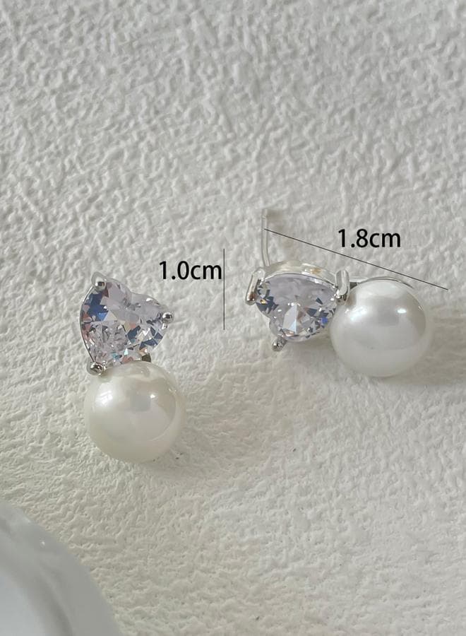 Silver Accent Faux Pearl Heart Dangler Earrings - Image 1