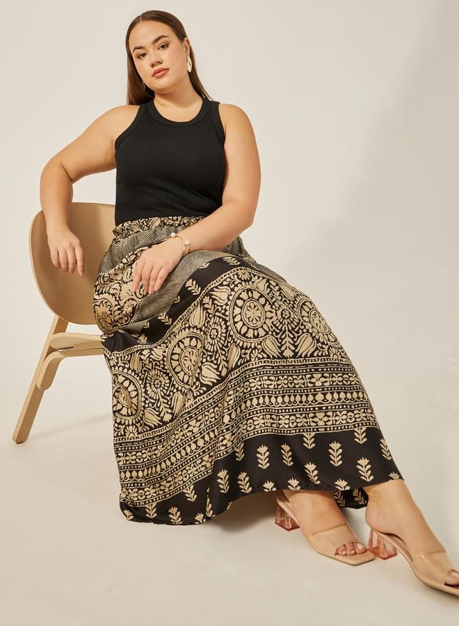 Plus Size Printed S-Line Maxi Skirt - Image 1