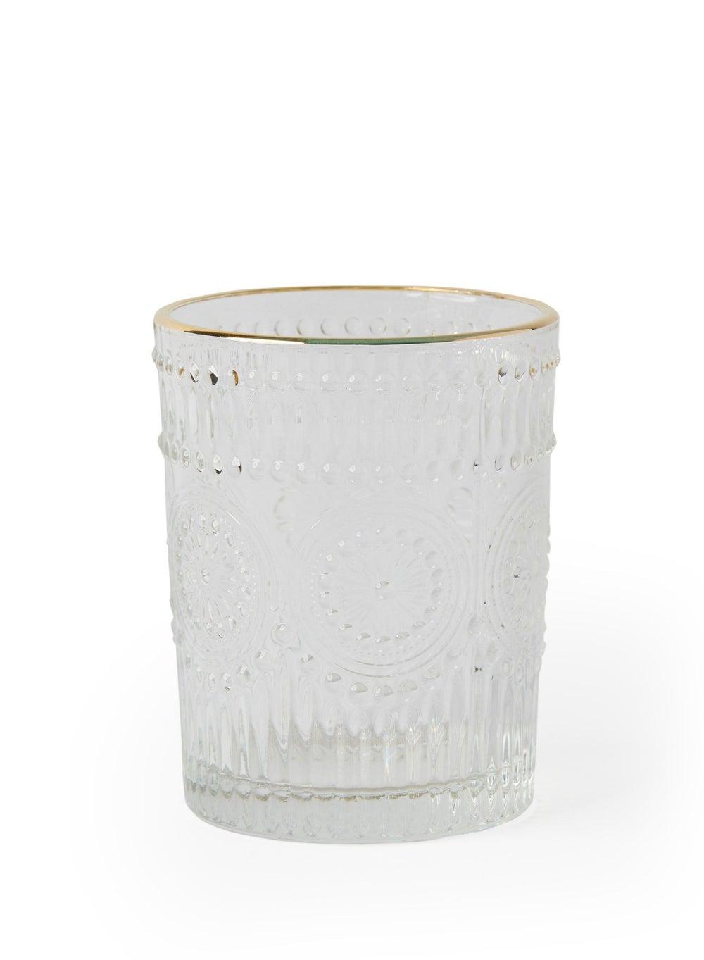 Prickly Pear Gold Rimmed Sunflower Ribbed Glass 260ml - Image 1