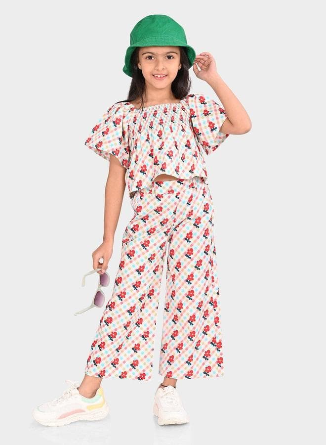 Girls Multicolour 100% Cotton Printed Regular Fit Set - Image 1