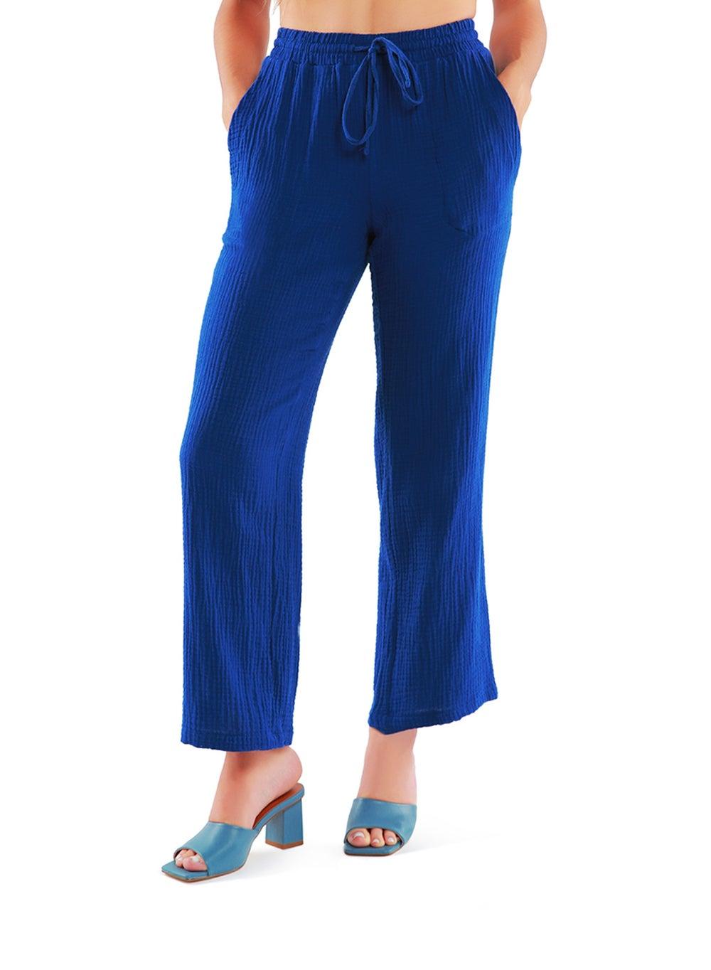 Blue Drawstring Wide Leg Lounge Pants - Image 1