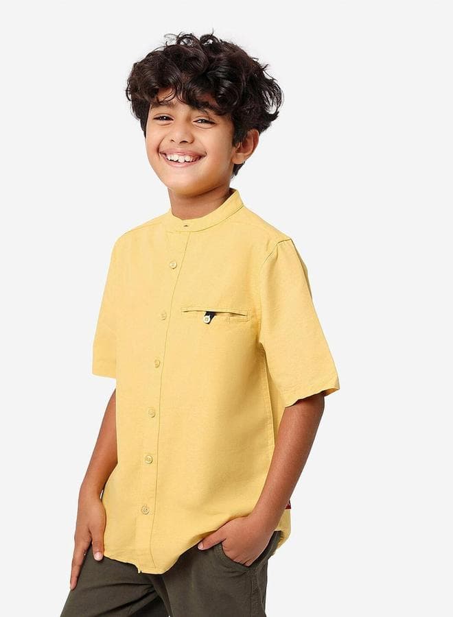 Boy's Mustard Printed 100% Cotton Regular Fit Shirt - Image 1
