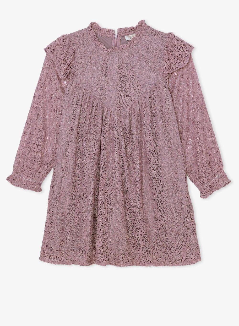 Girls Light Purple Lace Party Dress - Image 1