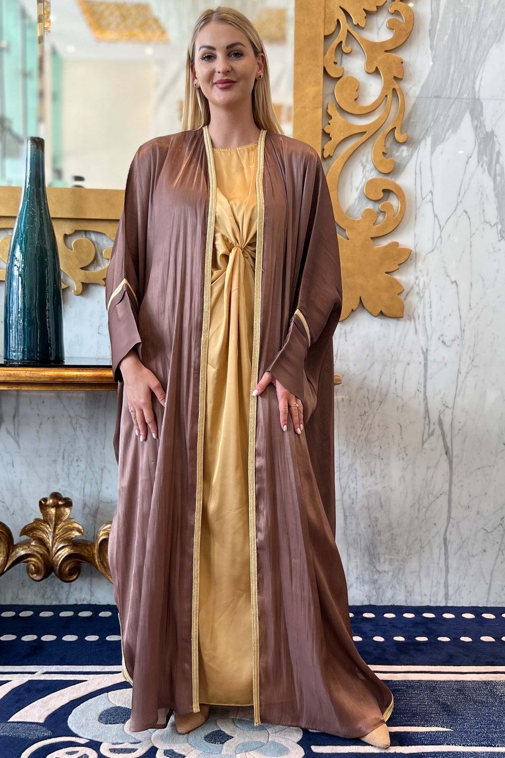 Cape Sleeve Shimmer Bisht Abaya Set - Image 1