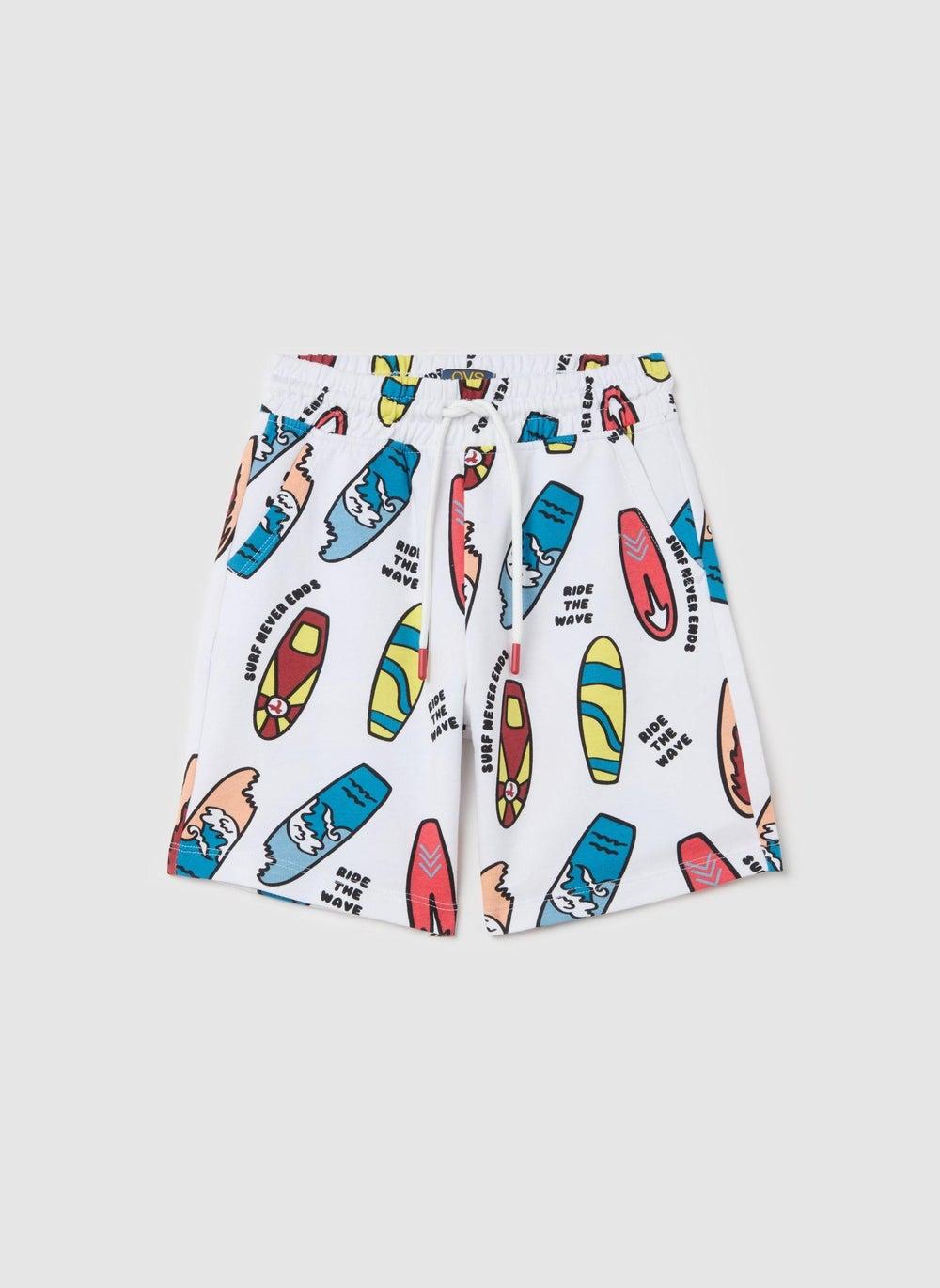 Boys Bermuda Shorts with Drawstring Surfboards Print - Image 1