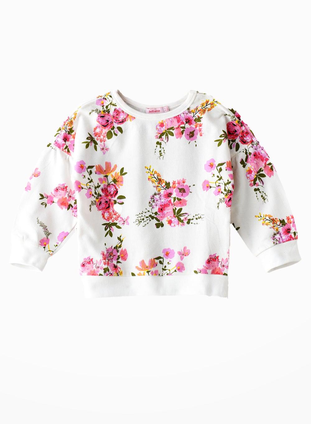 Kids Floral Knit Sweatshirt with Ribbed Hem and Sleeves - Image 1