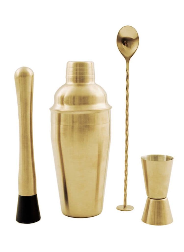 4-Piece Gold Stainless Steel Cocktail Set with Cobbler Shaker - Image 1