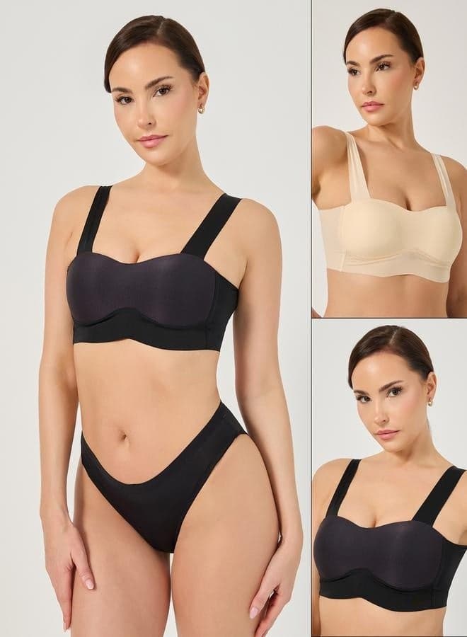 Pack of 2 Padded Non-Wired Wide Strap Crop Tops - Image 1