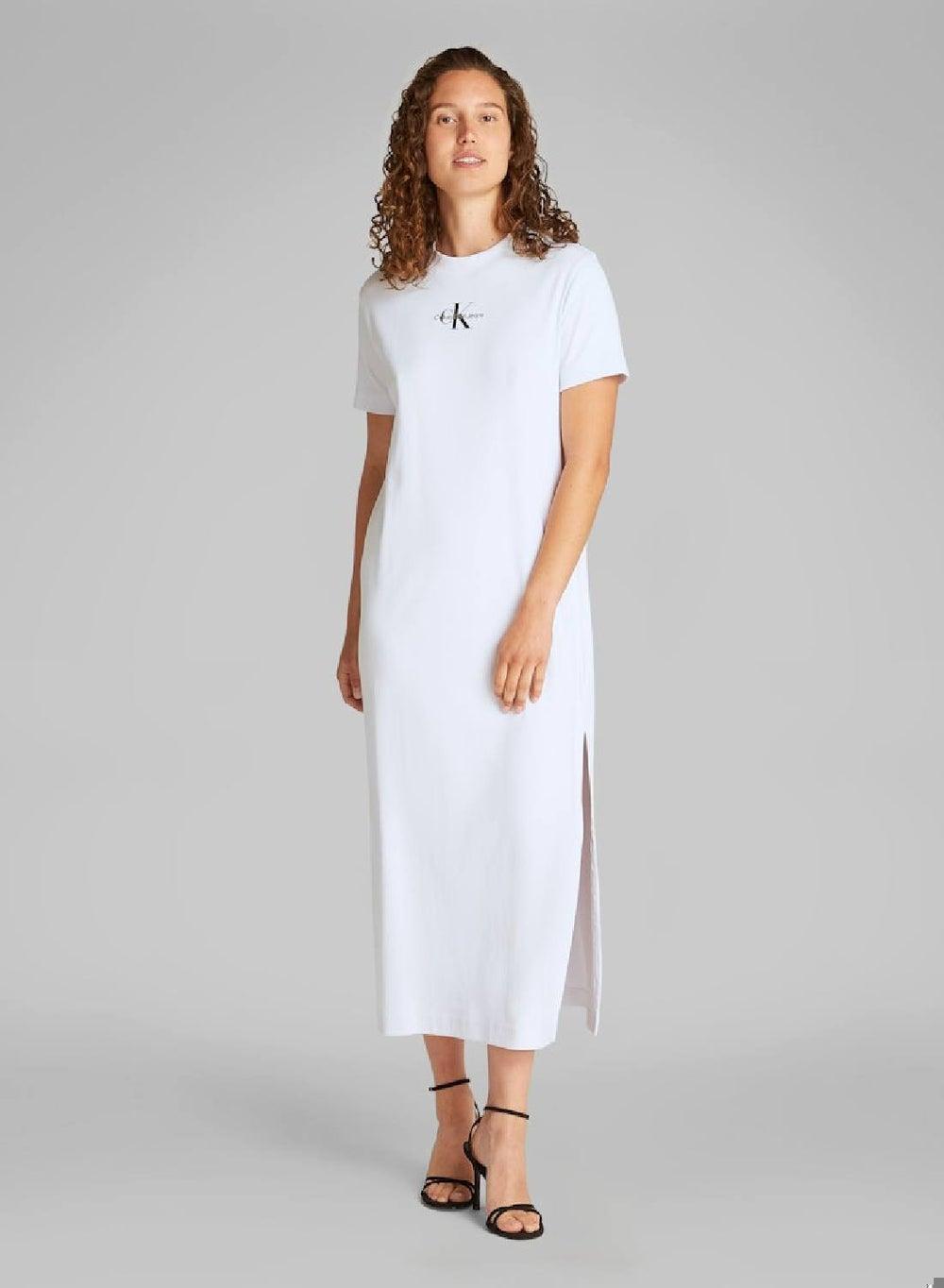 White T-Shirt Dress with Side Slit - Image 1